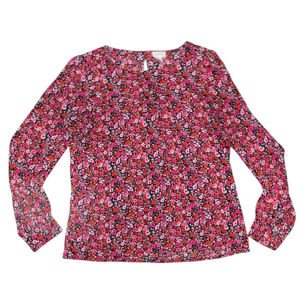 J. Crew Red & Pink Floral Sheer Top